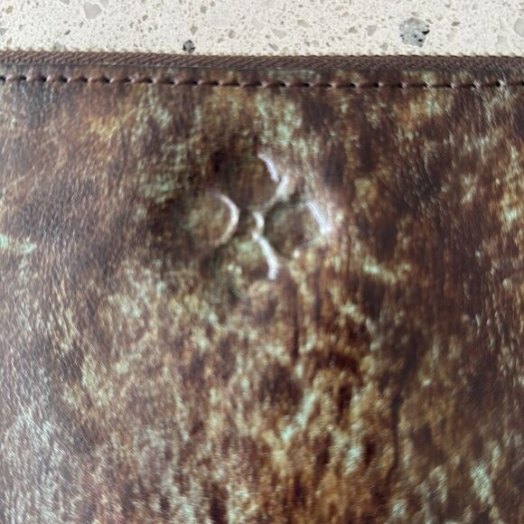 Patricia Nash Cassini Wristlet Leather Brown Turquoise Tooled Floral Zip Closure - Picture 3 of 12